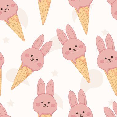 Dondurmalı tavşan deseni. Kawaii karakterli şirin Asya yemekleri geçmişi. Gıda iştah açıcı vektör illüstrasyonu.