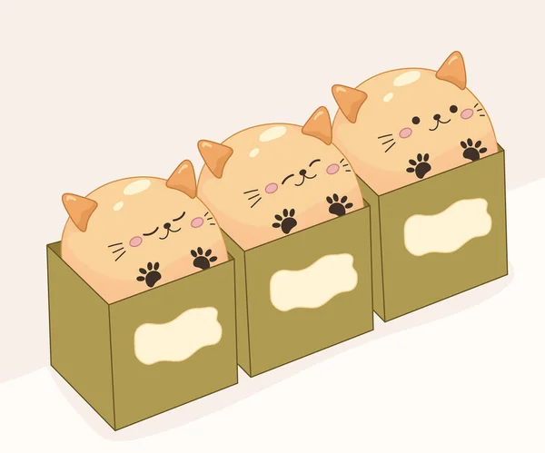 可爱的猫形状面包包与耳朵 感情在盒子里 亚洲食品Cute Kawaii面包店 — 图库矢量图片