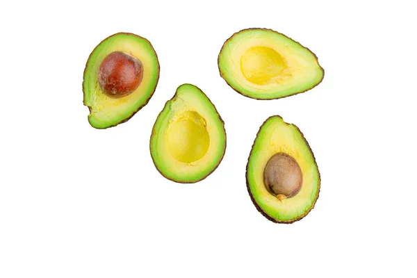 Geheel Half Avocado Geïsoleerd Witte Achtergrond Close — Stockfoto