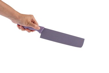 Beyaz arka planda el ve hizmet bıçağı izole.