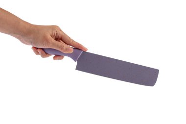 Beyaz arka planda el ve hizmet bıçağı izole.