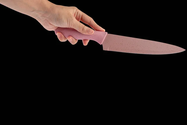 Nóż Ręczny Użytkowy Izolowany Czarnym Tle — Zdjęcie stockowe
