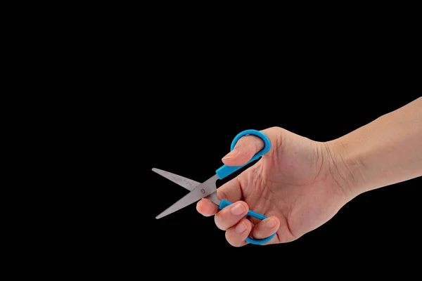 Ręczne Nożyczki Biurowe Papieru Czarnym Tle — Zdjęcie stockowe