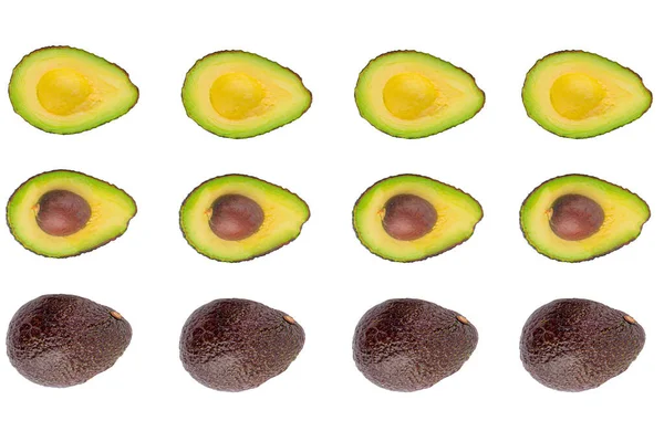 Ganze Und Halbe Avocado Isoliert Auf Weißem Hintergrund Nahaufnahme — Stockfoto