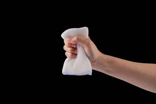 Esponja Limpeza Mão Isolada Sobre Fundo Preto — Fotografia de Stock