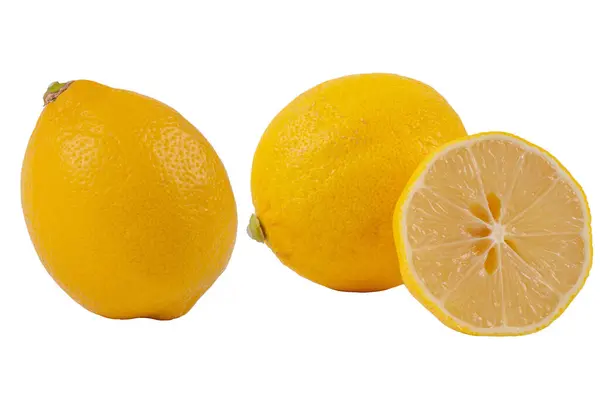 Rebanadas Frescas Frutos Limón Amarillo Aisladas Sobre Fondo Blanco —  Fotos de Stock