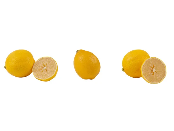 Verse Schijfjes Geel Citroenlimoenfruit Geïsoleerd Witte Achtergrond — Stockfoto