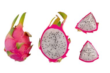 dragonfruit yarısı ve beyaz arka plan üzerinde izole dilim ile