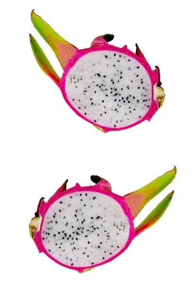 Dragonfruit 在白色背景下分离一半和切片 — 图库照片