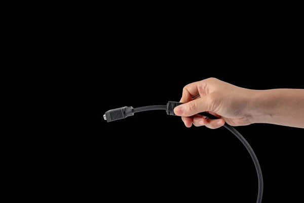 Hand Vga Kabel Connector Geïsoleerd Zwarte Achtergrond — Stockfoto