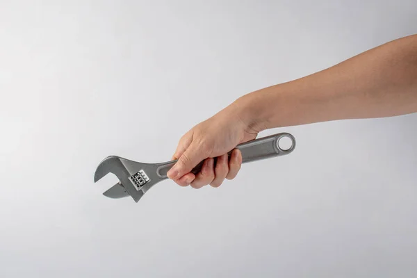 Hand Und Schraubenschlüssel Isoliert Auf Weißem Hintergrund — Stockfoto