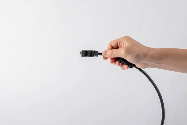 Hand Vga Kabel Connector Geïsoleerd Witte Achtergrond — Stockfoto