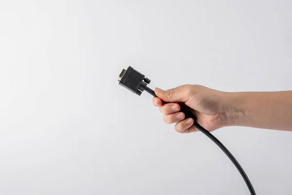 Hand Vga Kabel Connector Geïsoleerd Witte Achtergrond — Stockfoto