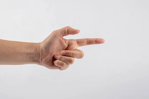 Hand Woman Showing Thumb Gesture White Background — Stock Photo, Image