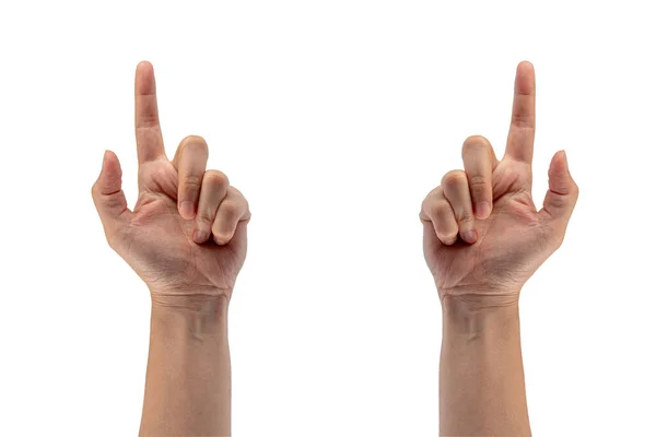 Рука Женщины Показывает Большой Палец Вверх Жест Белом Фоне — стоковое фото
