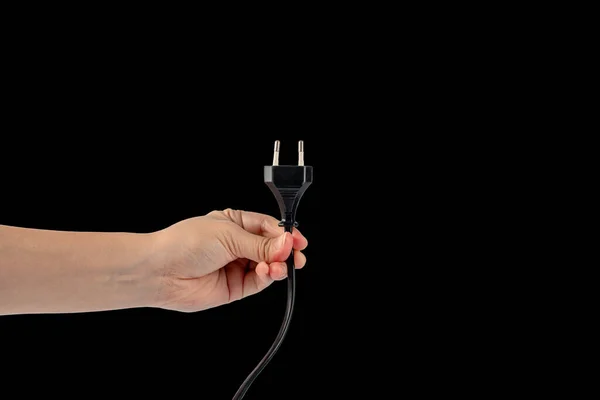 Electric Plug Black Background Hand Plug Isolated Black Background — Stock Photo, Image