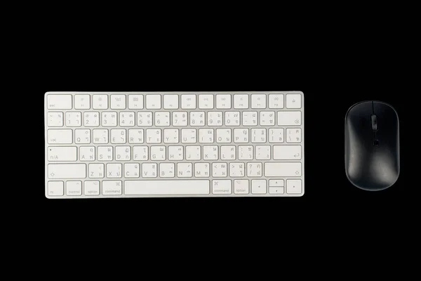 Wireless Computer Keyboard Mouse Black Background — Zdjęcie stockowe