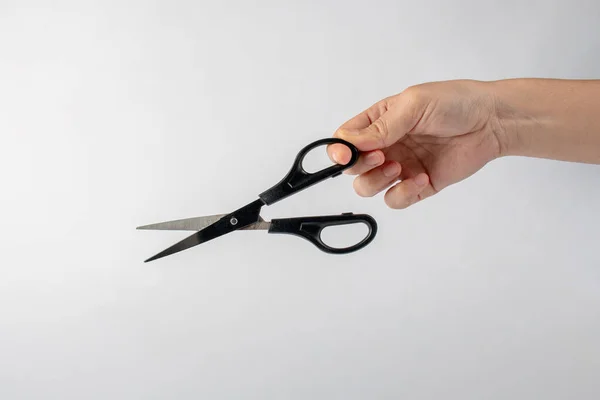 Nożyczki Biurowe Cięcia Dłoni Białym Tle — Zdjęcie stockowe