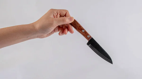 Рука Нож Белом Фоне — стоковое фото