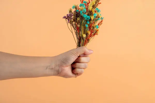 Krema arkaplanındaki kurumuş çiçekler.