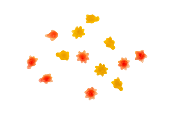 Çeşit çeşit şekerleme, sulu renkli jöleli şekerler. Şeffaf arkaplanda şekerleme