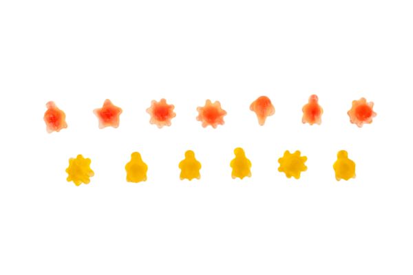 Çeşit çeşit şekerleme, sulu renkli jöleli şekerler. Şeffaf arkaplanda şekerleme