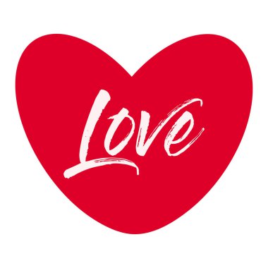 Red heart with calligraphic text Love isolated on white background. Vector illustration for greeting card, invitation, social media post, banner, gift card or invitation. Vector illustration