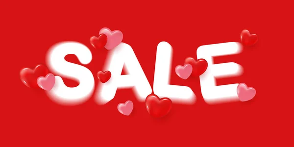 Sale banner template with 3D red and pink hearts on red background. Valentines Day concept. Symol love. Vector illustration. Vector illustration