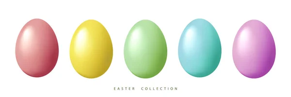 Set of pastel realistic Easter eggs isolated on white background. Easter design element. Vector illustration