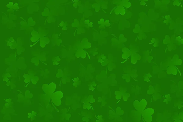 Green clover leaves background. St. Patricks day template. Spring nature backdrop with flying shamrock. Place for text. Vector illustration for poster, flyer, web banner or social media.