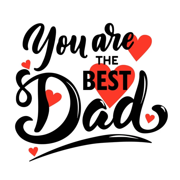 Yazıtlara göre sen beyaz arka planda küçük kırmızı kalpli en iyi babasın. Tebrik kartları, sosyal medya veya tişört baskısı için vektör illüstrasyonu..