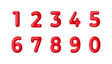 Kırmızı 3d sayıları vektör kümesi karakterleri. Pankart, doğum günü veya yıldönümü partisi için dekoratif unsurlar.