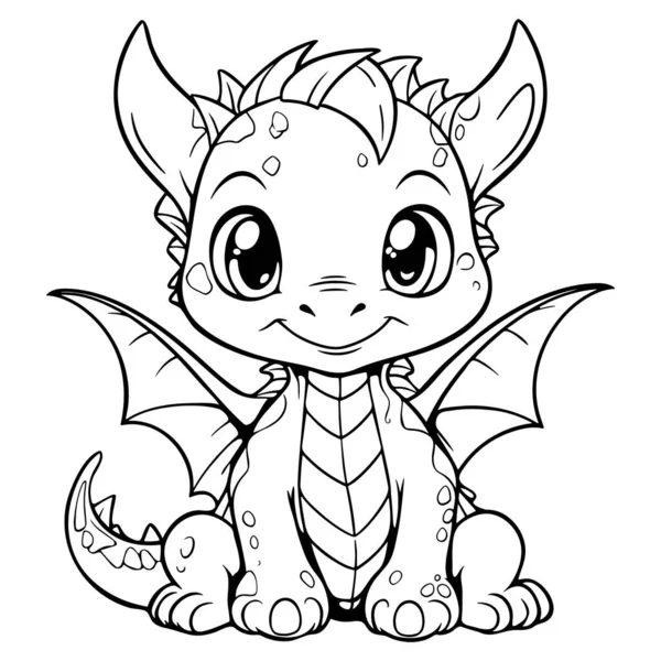 Küçük sevimli bir ejderhanın boyama sayfası. 2024 yılının sembolü. Vektör illüstrasyonu.