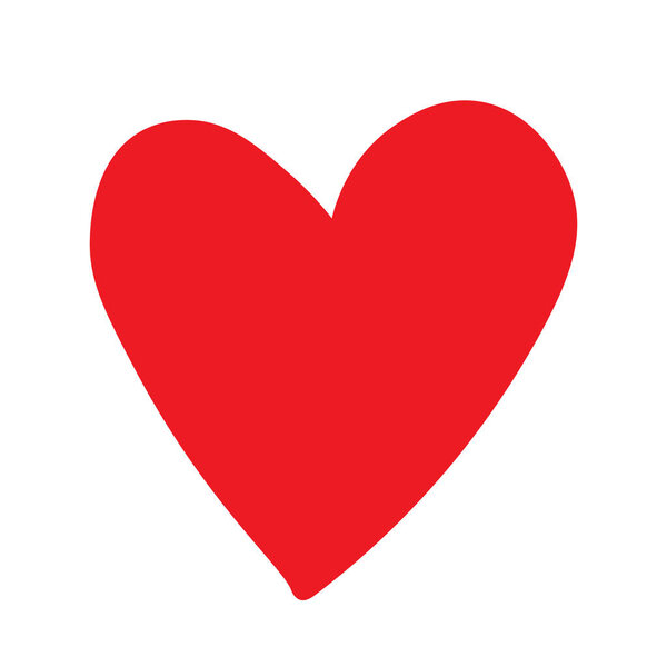 Красное сердце, нарисованное вручную, на белом фоне. Векторная иллюстрация.