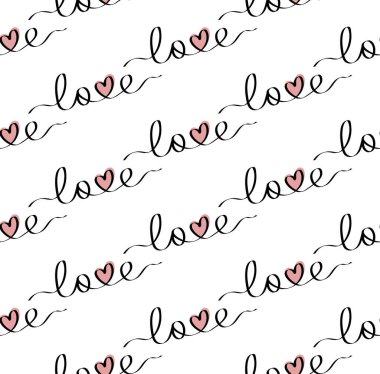 Şeffaf arka planda izole edilmiş aşk harfleri olan kusursuz bir kalıp. Paket kağıdı, tekstil baskısı, hediye kartı, duvar kağıdı düz tasarımı için vektör kumaş dokusu. PNG.