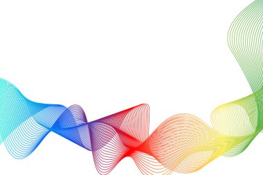 Temiz şeffaf arkaplanda akan soyut renkli dalgalı çizgiler. Uzayı kopyala Vektör illüstrasyonu.