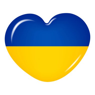 Ukrayna bayrağının 3 boyutlu kalp şeklindeki simgesi şeffaf bir arkaplanda izole edildi. Ülke bayrağı düğmesi. Vektör illüstrasyonu.