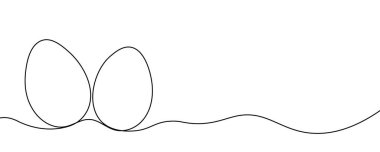 Şeffaf bir arkaplanda izole edilmiş iki Paskalya yumurtası çizgisi olan kesintisiz çizim çizgisi. Paskalya bayrağınız kutlu olsun. Siyah çizgi vektör çizimi. Vektör illüstrasyonu