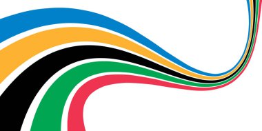 Beyaz arka planda izole edilmiş soyut dalgalı çizgili Olimpiyat oyunları renkleri. Vektör illüstrasyonu.