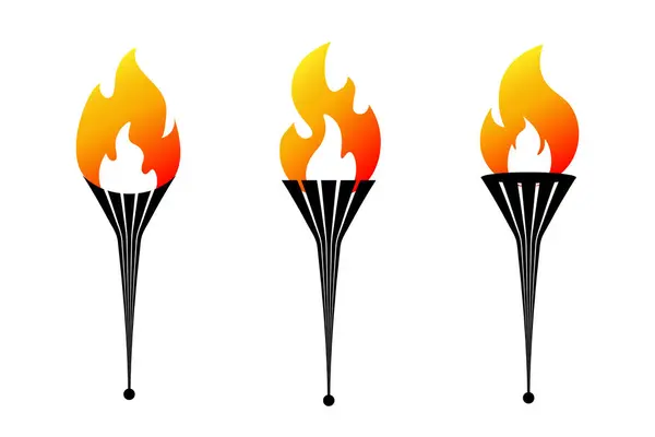 Set Three Unique Torches Flames Symbols Sports Games Isolated Transparent — Stock Vector