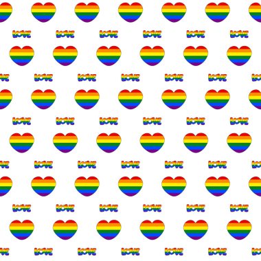 Gökkuşağı Kalpli kusursuz desen ve beyaz arka planda 