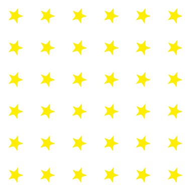 Beyaz arkaplanda sırayla dizilmiş sarı yıldızlı pürüzsüz desen. Ambalaj kağıdı, hediye kağıdı, çocuk tekstili, yastık gibi basit kalıplar. Vektör.