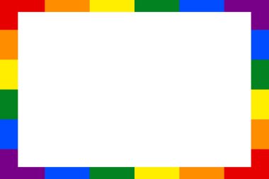 Boş gökkuşağı dikdörtgen çerçevesi şeffaf bir arkaplanda izole edilmiş. Gurur bayrağının renginde fotoğraf çerçevesi. Gurur ayı için boş çerçeve. Vektör illüstrasyonu.