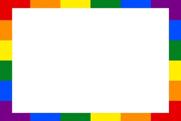 Boş gökkuşağı dikdörtgen çerçevesi şeffaf bir arkaplanda izole edilmiş. Gurur bayrağının renginde fotoğraf çerçevesi. Gurur ayı için boş çerçeve. Vektör illüstrasyonu.