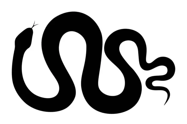 Şeffaf bir arkaplanda izole edilmiş çarpık bir yılanın siyah silueti. 2025 Çin Yeni Yılı sembolü. Vektör illüstrasyonu.