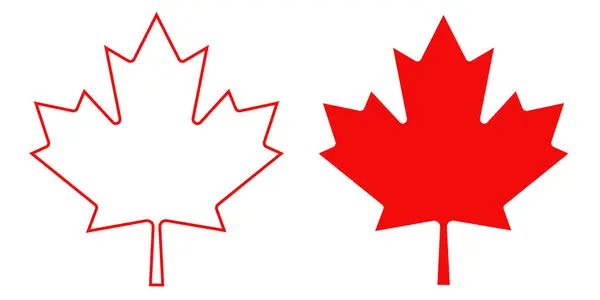 Outline and silhouette of a red maple leaf, isolated on a transparent background. Original red maple leaf from the Canadian flag. Vector illustration.