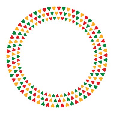 Haziran yuvarlak çerçevesi küçük kırmızı, yeşil ve sarı kalplerden oluşur. Siyahların Tarihi Ayı. Mesaj için yer. Vektör illüstrasyonu.