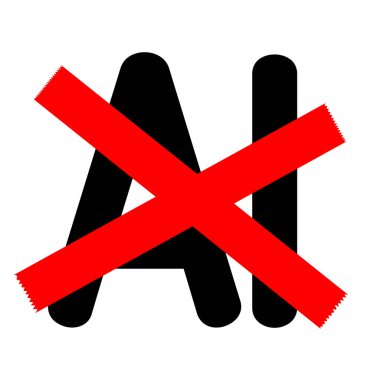 Icon with a crossed-out AI, isolated on a transparent background. Forbid artificial intelligence. No AI generation. No AI use. Vector illustration. clipart