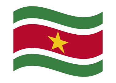 Surinam 'ın dalgalı bayrağı, şeffaf arka planda izole edilmiş. Surinam Cumhuriyetinin bayrağı. Vektör illüstrasyonu.