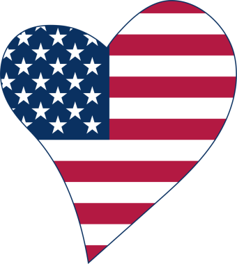 Şeffaf bir arka planda izole edilmiş Amerikan bayrağıyla eşsiz bir kalp şekli. PNG.